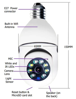 Wifi Lemputės Saugumo Kameros IP 1080P Naujausias Modelis E27 Lizdas Spalvinga Naktinio Matymo Paramos Alexa Ycc365plus