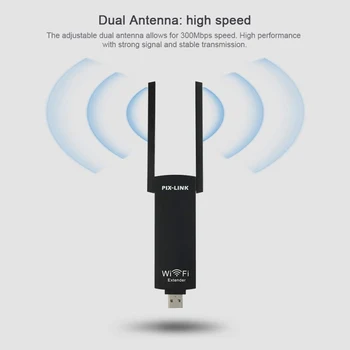 WiFi Router 300Mbps Dual Antenos Belaidžio WiFi Router USB Signalo Kartotuvų Extender Stiprintuvas kompiuterių Priedai išmaniųjų telefonų