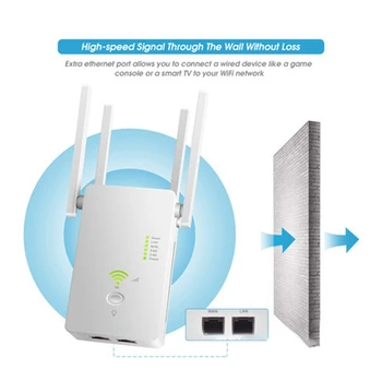 WiFi Signalo Kartotuvų Stiprintuvo 1200M Wireless Router Network Extender 2.4/5.8 G WiFi 2 Ports (ES Kištukas)