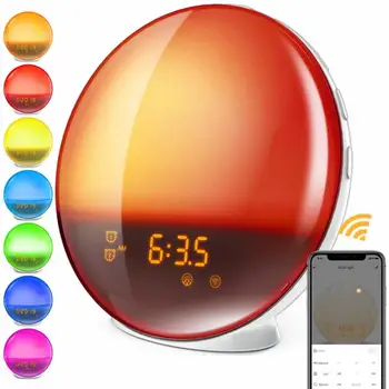 WIFI Smart Kvėpavimo Šviesos Žadintuvas Pabusti LED Skaitmeninis Ekranas Pobūdžio Naktį/Saulės Šviesos Laikrodis Alexa, Google 