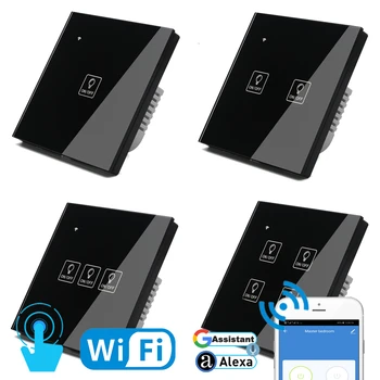 WIFI Touch Šviesos Piktogramą Sienos Jungiklis, Juodas Stiklas Mėlyna LED Universalus Smart Home Telefono Kontrolė 4 Gauja 2 Būdas relay 