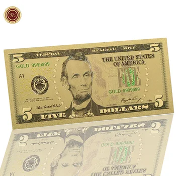 WR Amerikos 5 Dolerio Normalus Pinigai 24k 999.9 Auksą, Padengtą Valiutos Vekselis Pastaba Dekoratyvinis Pasaulio Popierinių Pinigų Kolekcija