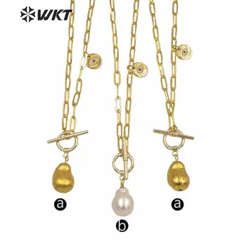 WT-JN129 WKT didmeninė natūralūs gėlo vandens baroko perlas karoliai pakabukas moterų mados aukso žalvario grandine atsitiktinis perlų vėrinį