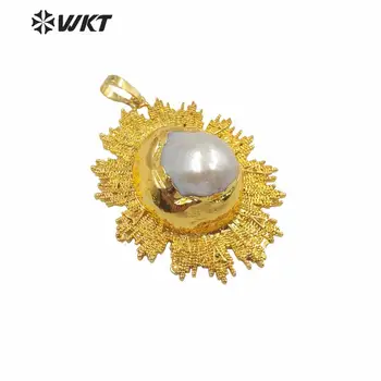 WT-JP217 Spalvingas aukso baroko perlas pakabukas moterų mados aukso žiedų formos gėlavandeniai baroko perlas pakabukas už karoliai
