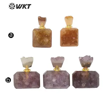 WT-P1510 Karšto spalvingas druzy a methyst ir geltonos spalvos kvarco akmens kvepalų buteliuko pakabukas, natūralus akmuo kvepalų buteliuko pakabukas