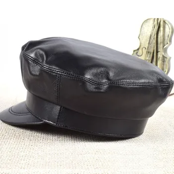XdanqinX moterų natūralios odos skrybėlę kariuomenės Karinių Kepuraitės, vyriški avikailis odos dangteliu, Punk, retro odos skrybėlę markių juodos kepurės