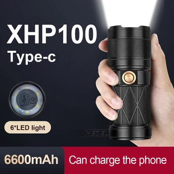 XHP100 + 6 * led Galingas Taktinis Žibintuvėlis žibintuvėlis, Built-in baterijos įkrovimo medžioklės lantern, flash šviesos XHP 100 darbo žibintas