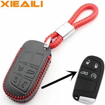 XIEAILI natūralios Odos Remote Key Chain 4Button Smart Klavišą Atveju Padengti Jeep Grand Cherokee/Kompasas/Ilguma/Patriot S246
