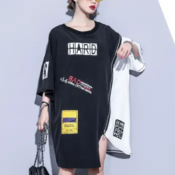 XITAO Banga Hip-Hop Nereguliarus Laišką, Print T Shirt Asmenybės Mados Top Moterų Megztinis trumpomis Rankovėmis Atsitiktinis Vasaros 2020 WBB3254