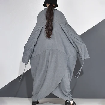 XITAO Nesimetriškas Raišteliu Suknelė Moterims Streetwear Stiliaus 2020 M. Rudenį Banga Mados Naujų vientisos Spalvos Ilgą Batwing Rankovės GCC4045