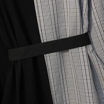 XL-4XL Rudenį Plius Dydis Moterų Suknelė ilgomis Rankovėmis 2020 Laisvalaikio Moteriški Didelių Dydžių Suknelė Mygtuką Diržo Streetwear Pledas Marškiniai, Suknelės