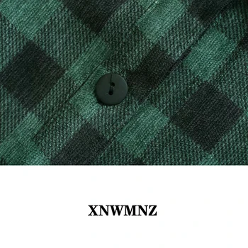 XNWMNZ Za Moterų Mados Velvetas marškinėliai suknelė vintage ilgomis rankovėmis-line Atvartas Apykaklės Mygtukai Moterų Patikrinti mini Suknelės Mujer