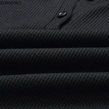 XUANHAO Moterų Megzti Kietas marškinėliai Tunika Viršūnes Prarasti ilgomis Rankovėmis Mygtuką Iki V-Kaklo Marškinėliai korėjos Drabužių Moterims Camisas Mujer