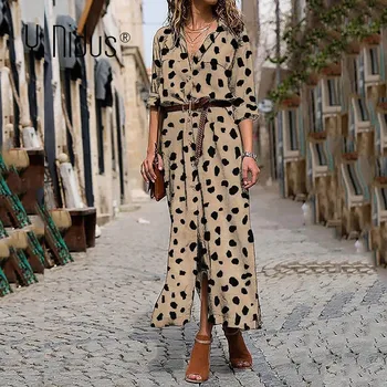 Y Nidus Gėlių Moterims, Rudens Dress 2020 Maxi Tunika Leopard ilgomis Rankovėmis Mygtuką Iki Split vestidos Flowy Vakare Šalies Marškinėliai, Suknelės