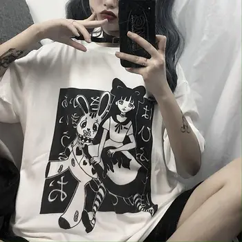 Y2k mujer gotikos kpop drabužius van футболка Harajuku Anime Spausdinti Pasėlių Moterų marškinėliai Goth Streetwear Trumpas Rankovės Viršuje Tee Moteris