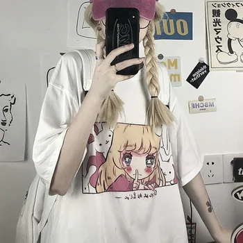 Yedinas Anime Mergina Vaizdas Spausdinti Moterys T Shirts Harajuku Japonų Stiliaus Tee Estetinės Y2K Viršūnes Merginos Kawaii T-shirts Negabaritinius