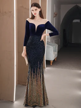 YIDINGZS 2021 Elegantiškas Matyti Per Veliūras Vakaro Suknelė 3/4 Rankovėmis China Vakare Šalis Suknelė YD18291