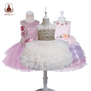 Yoliyolei Tiulio Vaikų Pyragas Suknelė Vaikai Chalatai Princess Tutu Šalies Švenčių Purus Vaikų Drabužių Gražių Gėlių mergaičių Suknelės