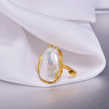 [YS] 925 Sidabro Žiedas 20-28mm Didelis Dydis Baroko Nereguliarus Perlų Žiedas