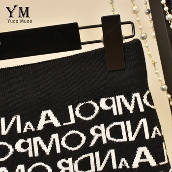 YuooMuoo Ponios Office Sijonas 2019 Naujos Prekės Dizaino Raštą Megzti Midi Sijonas Elastinga Aukštos Juosmens, Klubų Iki Split Elegantiškas Moterų Sijonas