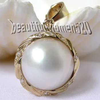 Z826 RETAS 20mm Pietų Jūros balta Mabe perlas sidabro auskarai Žiedas, Pakabukas 925silver 14kt