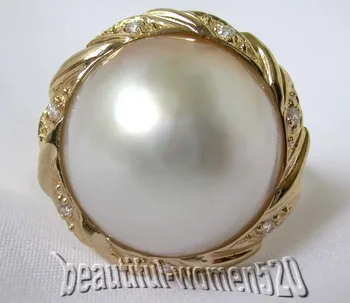 Z826 RETAS 20mm Pietų Jūros balta Mabe perlas sidabro auskarai Žiedas, Pakabukas 925silver 14kt