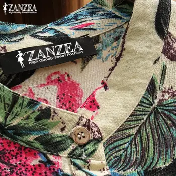 ZANZEA 2021 Gėlių Marškinėliai Suknelė Moterų Sundress Atsitiktinis Spausdinti Viršūnes Mygtuką Tunika Vestidos Kaftan Moteris Skraiste Blusas Plius Dydis 5XL