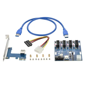 Zeadow PCI-E Išplėtimo Rinkinys 1 Iki 4 Uostų Jungiklis Daugiklis Hub Riser Card PCI-E 1X Express Su USB 3.0 Cable & SATA Maitinimo Kabelis