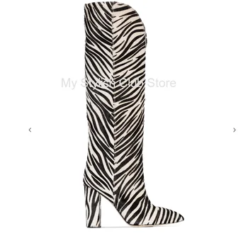 Zebra Modelis Kelio Auliniai Batai Moterims Imitacija Arklių Plaukų Suede Batus 11 Cm, Apvalios Kulno Batai Pavasarį, Rudenį, Naują Atvykimo Auliniai Batai