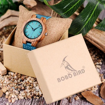 Zebrawood BOBO PAUKŠČIŲ Porų Žiūrėti Mėlynos spalvos Odinis Diržas Sukurtas Japonijos Judėjimo Laikrodžiai Vyrams