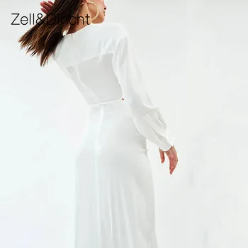 Zell&Dincht Satino Tuščiaviduriai Iš Moterų Suknelė Moterims Sexy Nėrinių Bodycon Maxi Suknelės 2020 Metų Vasaros ilgomis Rankovėmis Beach Suknelė Vestidos