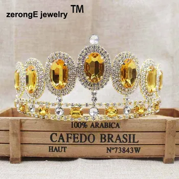ZerongE papuošalai 3.4 colių puikus royal blue stone spalvos povas tiara aukso inscenizacija plaukų tiara karūna už moterų renginys apdaila