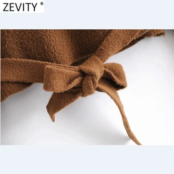 Zevity 2021 Moterų Mados Kryžiaus V Kaklo Vientisos Spalvos Trumpas Mezgimo Megztinis Moteriška Elegancija Ilgomis Rankovėmis Hem Lankas Susieta Slim Viršūnes S621