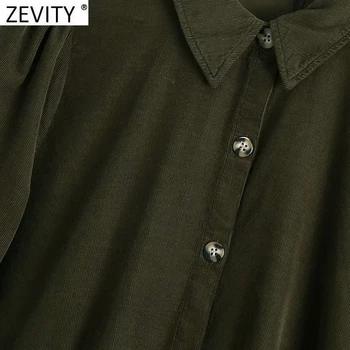 Zevity Naujas 2021 Moterų Pasukite Žemyn Apykaklės Mygtukai Velvetas Tiesiai Suknelė Prairie Prašmatnus Sluoksniuotos Rankovėmis Vestido Klostes Mini Suknelė DS4940