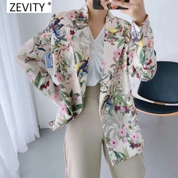 Zevity Naujas moterų derliaus gėlių spausdinti švarkas paltai office lady prašmatnus dvivietis breasted stilingas atsitiktinis outwear kostiumai, paltai viršūnes CT544