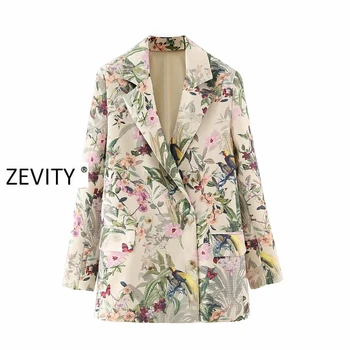 Zevity Naujas moterų derliaus gėlių spausdinti švarkas paltai office lady prašmatnus dvivietis breasted stilingas atsitiktinis outwear kostiumai, paltai viršūnes CT544