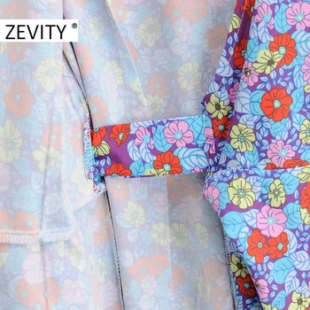 Zevity Naujas Moterų Elegantiškas Kryžiaus V Kaklo Gėlių Spausdinti Atsitiktinis Slim Kimono Midi Suknelė Moterų Žibintų Rankovės Lankas Susieta Vestido DS4590