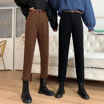 ZHISILAO Straight Džinsai Moterims Plius Dydis Derliaus Kietas Aukšto Juosmens Džinsinio audinio Kelnės Vaikino Mama Džinsai su Diržu 2021 Streetwear
