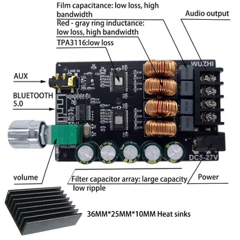 ZK-1002 HIFI TPA3116 Bluetooth 5.0 Didelio galingumo Skaitmeninis Stiprintuvas Stereo Valdybos 100W+100W AMP Amplificador Garso Namų kino Teatro