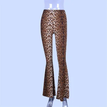 Zoctuo Leopard Gyvūnų Spausdinti Elegantiškas Antblauzdžiai Flare Kelnės Atsitiktinis Aukšto Liemens Kelnės Ponios Streetwear Office Kelnės Moterims