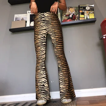 Zoctuo Leopard Gyvūnų Spausdinti Elegantiškas Antblauzdžiai Flare Kelnės Atsitiktinis Aukšto Liemens Kelnės Ponios Streetwear Office Kelnės Moterims