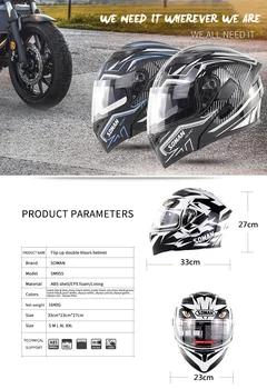 Zomanas SM955 Dot patvirtintas Vėdinti Motociklo Apversti aukštyn Dvigubai Skydeliai Šalmas Visą veidą Skyeye dizainas su M1 