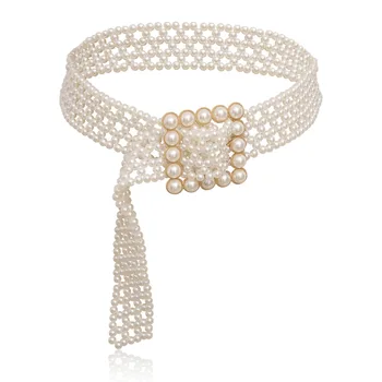 ČETIRI Elegantiškas moteris pearl juosmens diržas elastinga sagtis Pearl grandinės, diržų suknelė kristalų dirželis pearl elastingas diržas