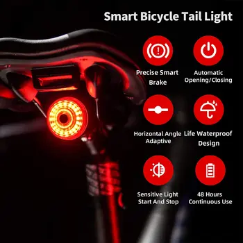 Įkrovimo Dviračių Smart Auto Stabdžių Šviesos Jutimo IPx6 Vandeniui LED Įkrovimo Dviračių užpakalinis žibintas, Dviračio Galinis Žibintas Priedai