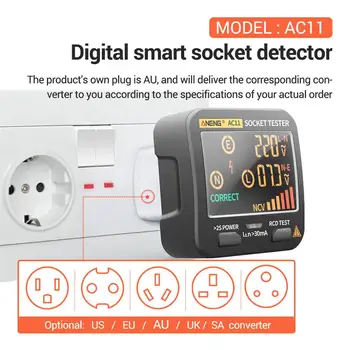 Įtampos Testeris, Skaitmeninis Lizdas Smart Testeris JAV/JK/ES/SA Plug RCD Detektorius, skirtas ANENG AC11