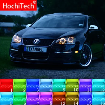Įvairių spalvų RGB LED Angel Eyes Halo Žiedas Akių DRL RF Nuotolinio VOLKSWAGEN VW Golf 5 Triušis Jetta R32 V Mk5 2004-2009 Priedai