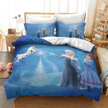 Šaldyti 2 Elsa Anna Antklodė Antklode Padengti Mergaičių Miegamasis Dekoro Twin Dydžio Patalynės Komplektas Queen Karalius Coverlets Vieną Patalynė 3D Mėlyna