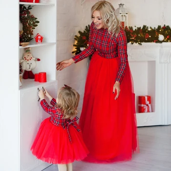 Šeimos Suknelė Mados Mamytė ir Man Drabužius Motina Dukra Suknelė Raudonos spalvos Pledas Kratinys Akių Mados Šeimos Kalėdų Šalis Suknelės