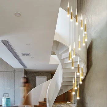 Šiaurės Kambarį LED Šviestuvai Modernus Aukso / Juoda / Balta Liustra Apšvietimo, vienalaikio Dvipusio ryšio Villa Laiptai Kolonėlė Kabo Lempa