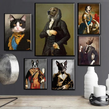 Šiaurės retro stiliaus gyvūnų drobės tapybos elnias kačių ir šunų portretas plakatas ir spausdinimo freskos kambarį dekoruoti tapyba